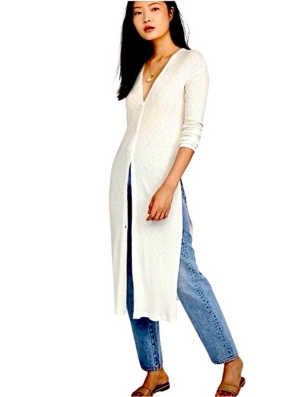 Z Supply White Ribbed Button-Front Maxi Cardigan Duster – Size Large